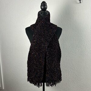 Womens Multicolor Knit Scarf with Fringe Outdoor Winter Chic Trendy Cottage Core